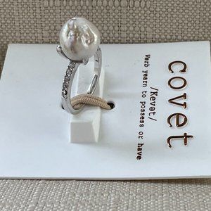 Covet Women Ring Crystals Accent Silver Tone Faux Pearl Ring Jewelry Size 6